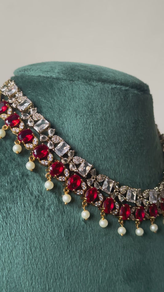 AD Red stone necklace set