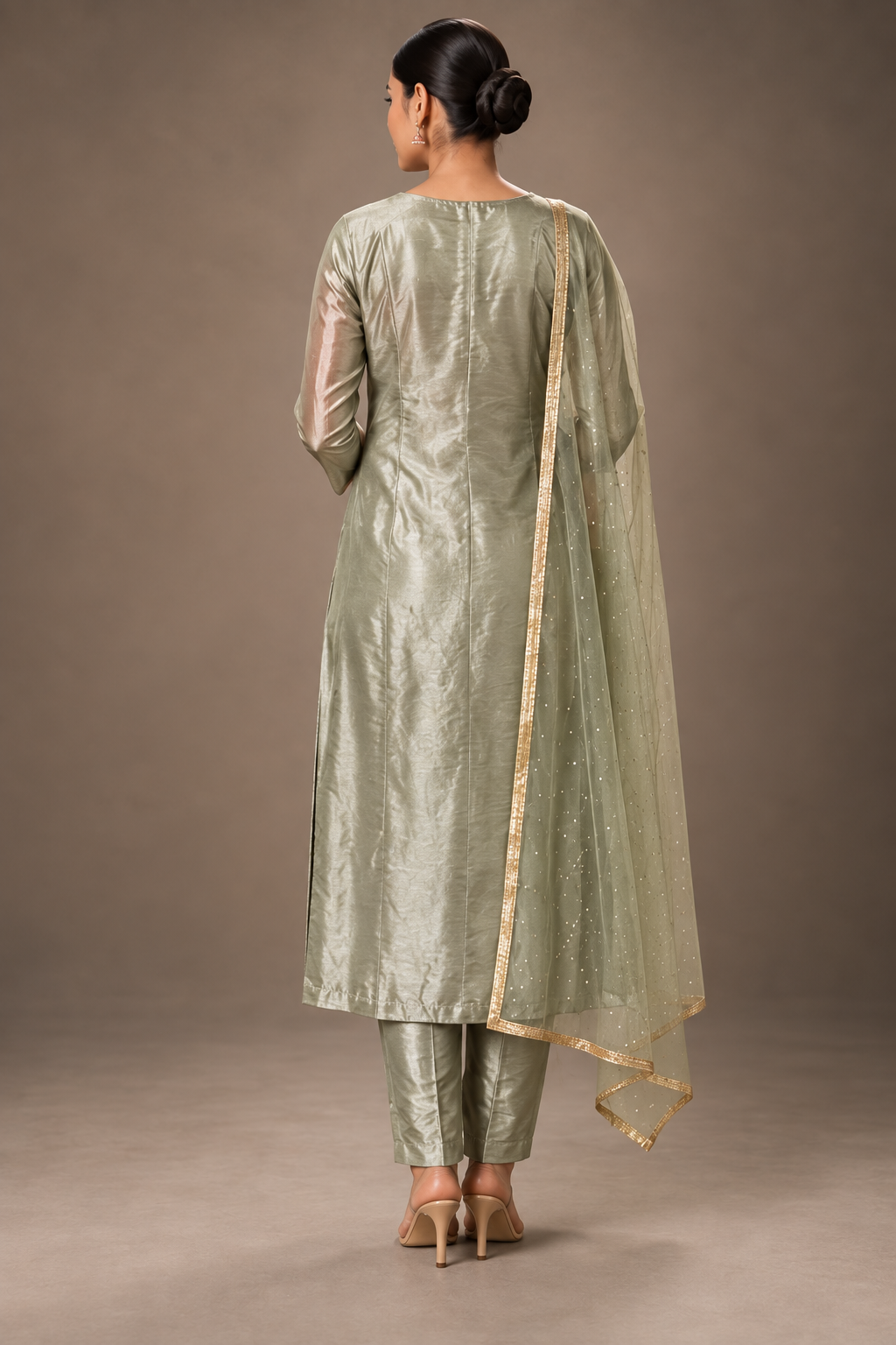 SYLE Meher sage rose embroidered suit set back view