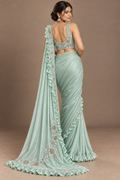 SYLE mint embellished saree front full-length view