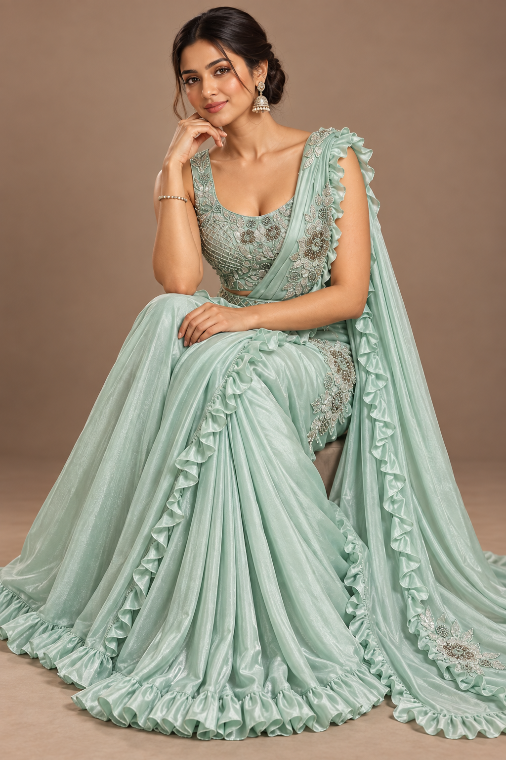 SYLE mint saree editorial portrait